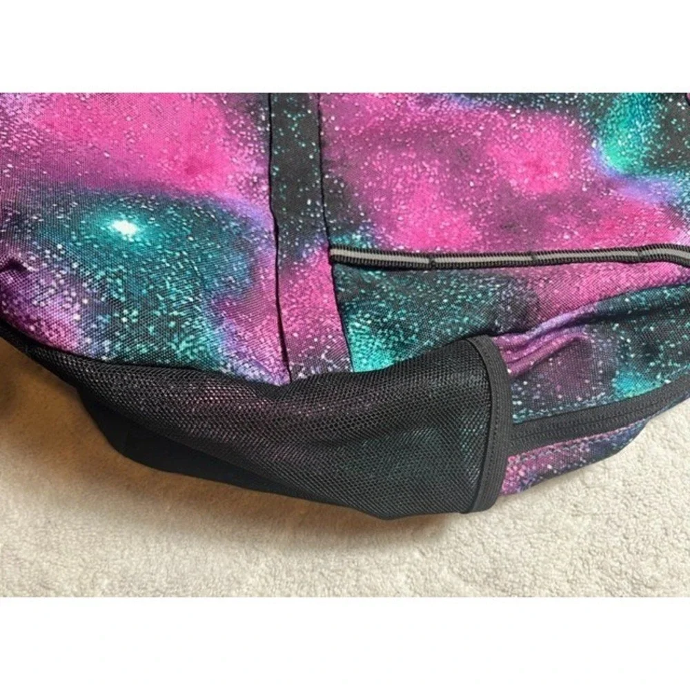 Lands' End Backpack Vibrant Pink And Teal Galaxy Mesh Water Bottle Pockets -2002